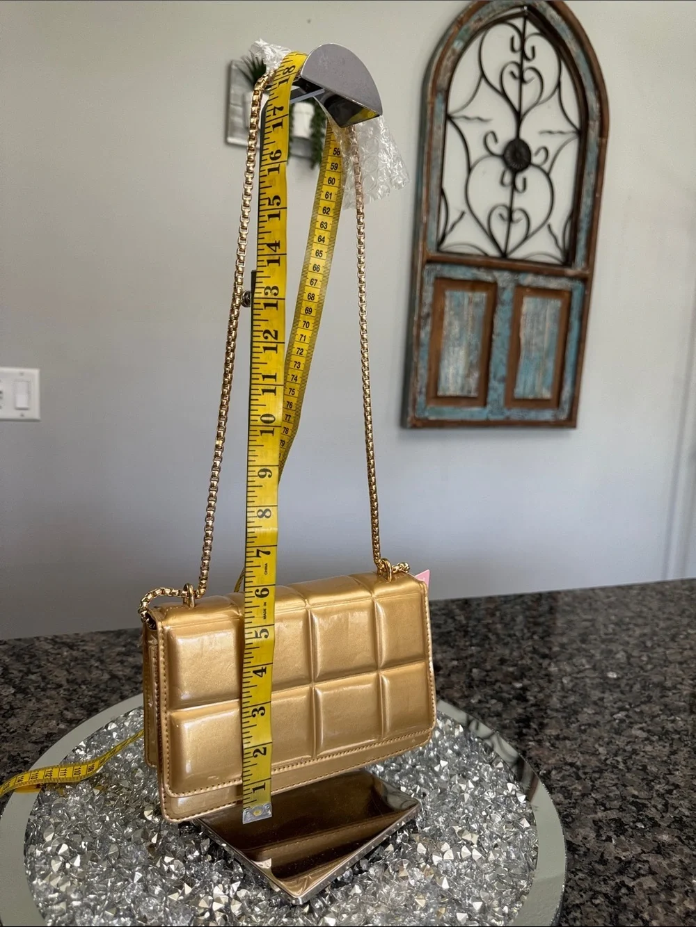 Metallic Gold Quilted shoulder clutch Bag with Chain Strap NWT